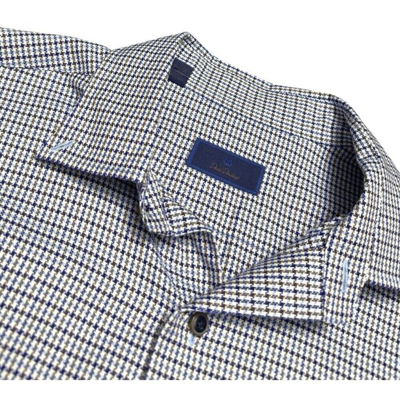 DAVID DONAHUE Luxury Non Iron Trim Fit Plaid Designer Blue Business Dress Shirt - Picture 3 of 6